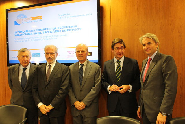 El presidente de la Fundación Cañada Blanch, Francisco Pérez, Máximo Buch, José Ignacio Goirigolzarri y Manuel Broseta