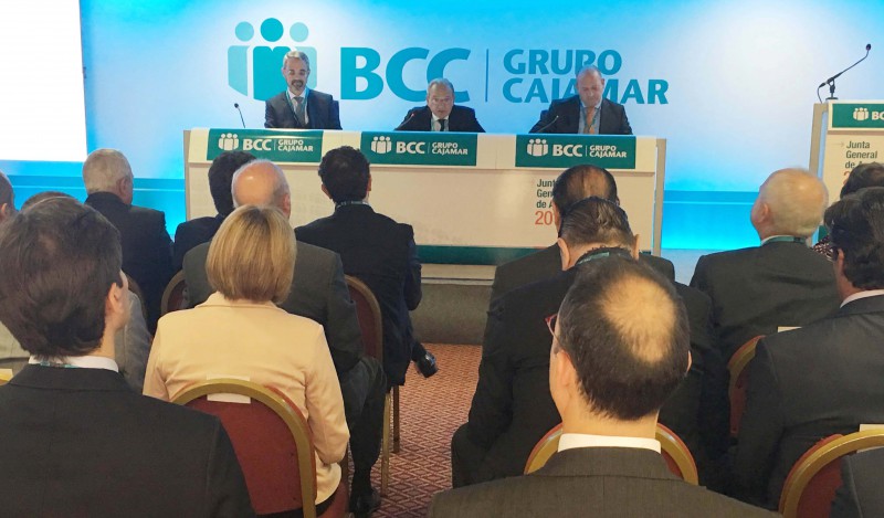 Reunión de la Junta General Ordinaria de Accionistas del Banco de Crédito Cooperativo-Grupo Cajamar esta mañana en Madrid. 